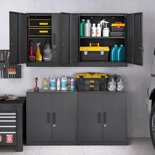 Black & Grey Steel Wall Mounted Storage Cabinet with Lock D7467