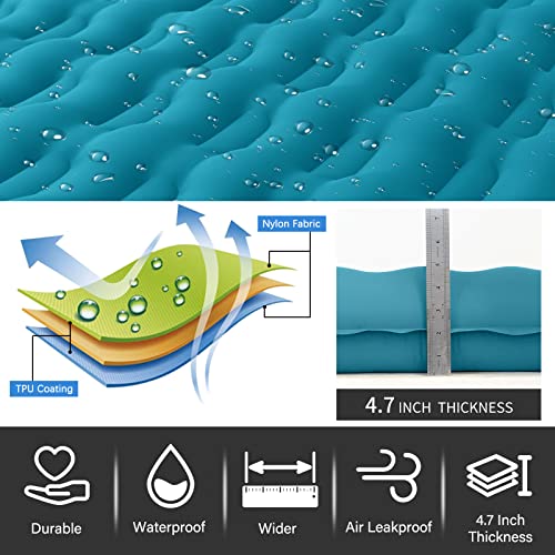 Extra Thick 4.7 Inch Self Inflating Double Camping Mattress with Foot Pump and Pillow F25140