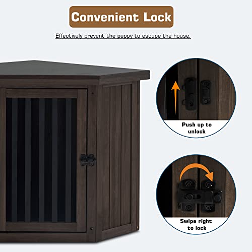 White and Brown Wooden Corner Dog Crate with Door T70064