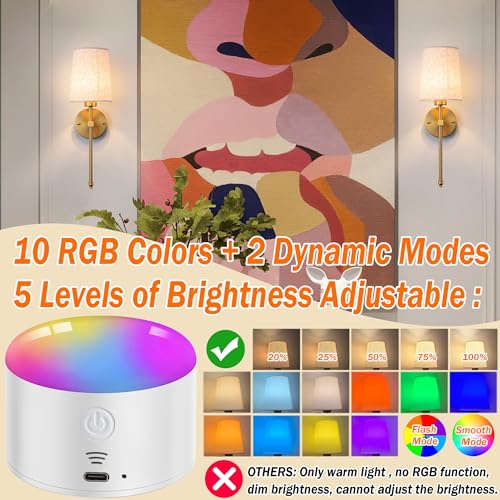 Battery Operated Wall Sconce Set Of Two with Remote Control Dimmable Fabric Linen Shade Y394567
