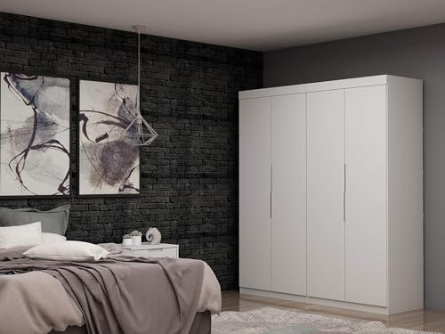 White 4 Drawer Freestanding Wardrobe Closet with Doors and Adjustable Shelves P591373
