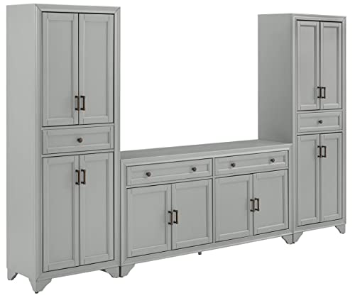 3-Piece Distressed Gray Sideboard Buffet Cabinet and Kitchen Storage Pantry Set Q34447