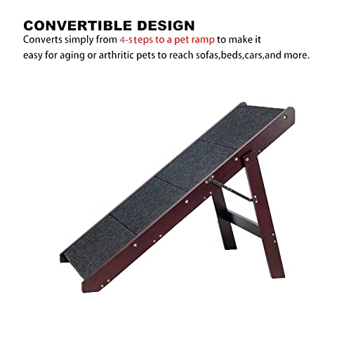 Wooden Pet Stairs Foldable Stairs & Ramp Portable Dog Ladder (Brown) P45155