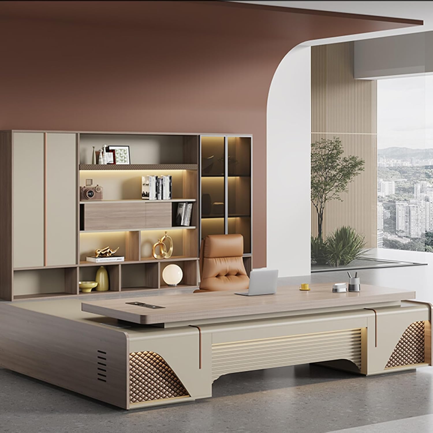 Large Executive Desk with Storage Cabinets P8070
