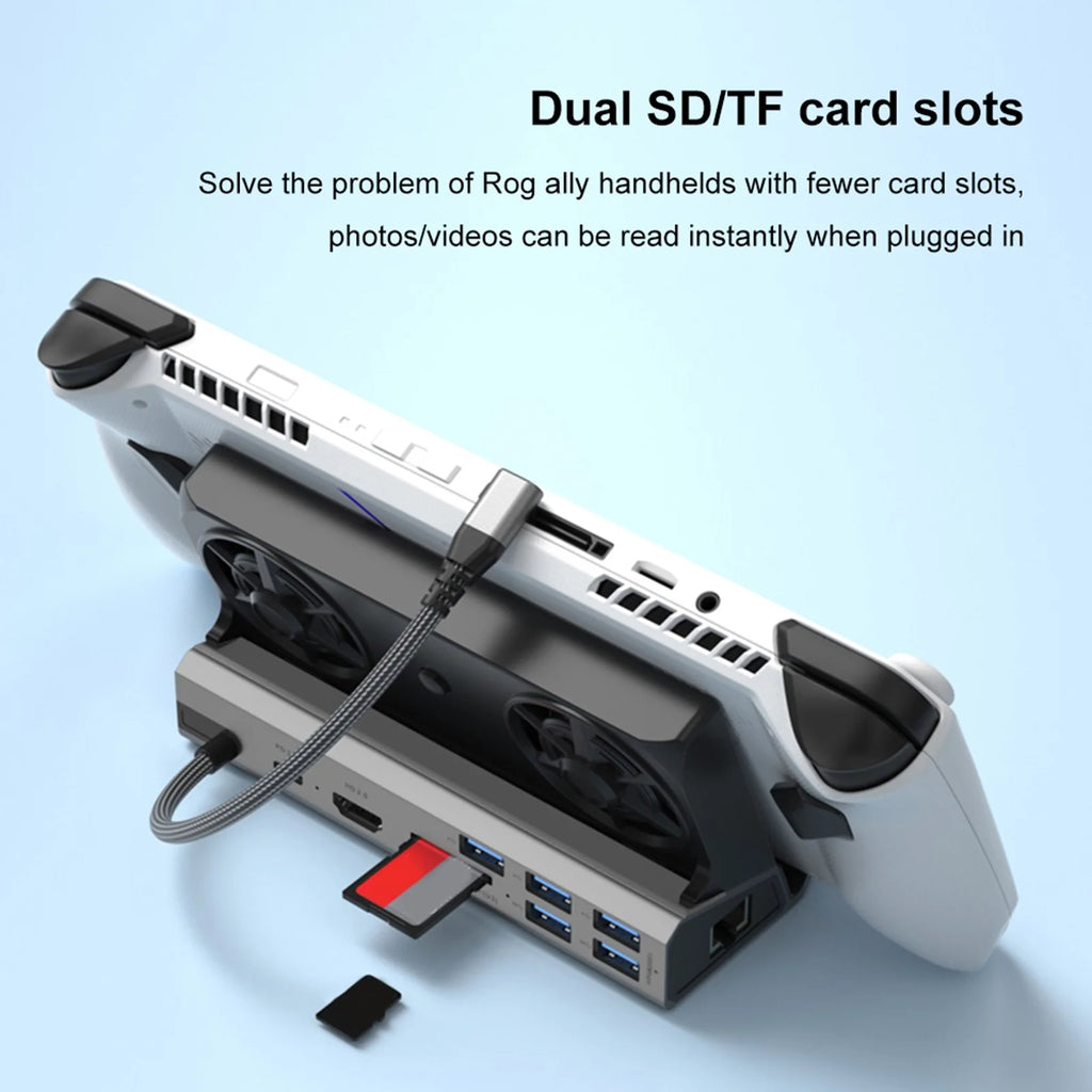 Steam Deck Docking Station with 2 Fans, 4K 60Hz HD Multimedia Interface, USB3.0 2.0, Gigabit RJ45, 100W PD Charging Port Q57214