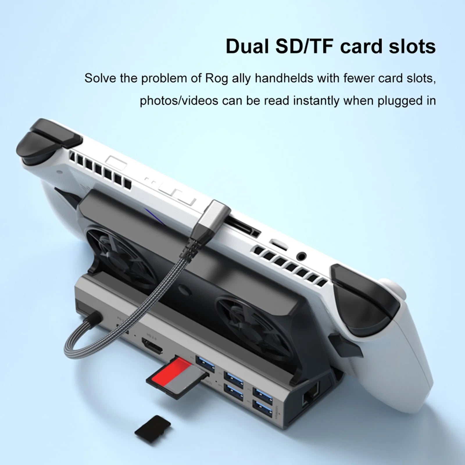 Steam Deck Docking Station with 2 Fans, 4K 60Hz HD Multimedia Interface, USB3.0 2.0, Gigabit RJ45, 100W PD Charging Port Q57214