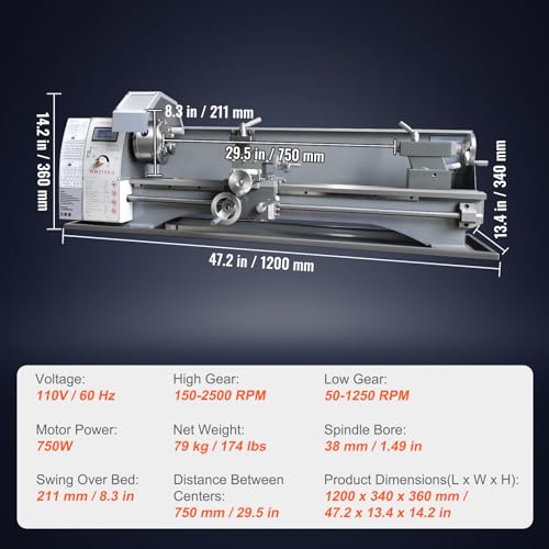 8.3'' x 29.5'' Benchtop Metal Lathe with Tool Box Q2687