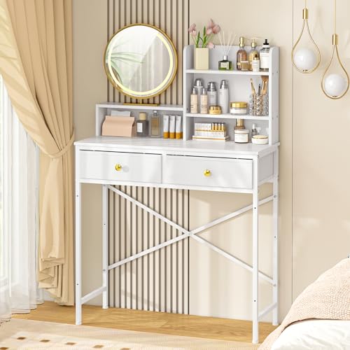 White 2 Drawer Vanity Desk B740
