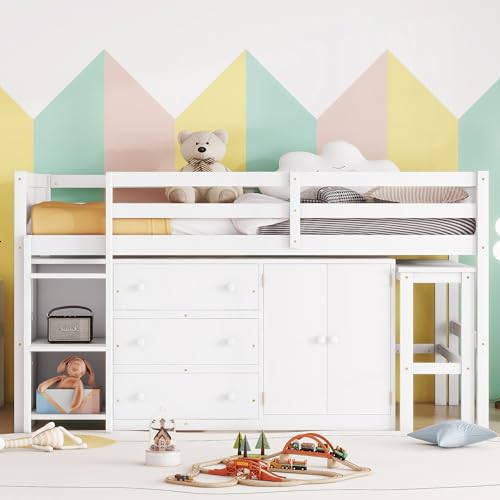 White Full Size Platform Bed with Storage Headboard and 2 Drawers V251096