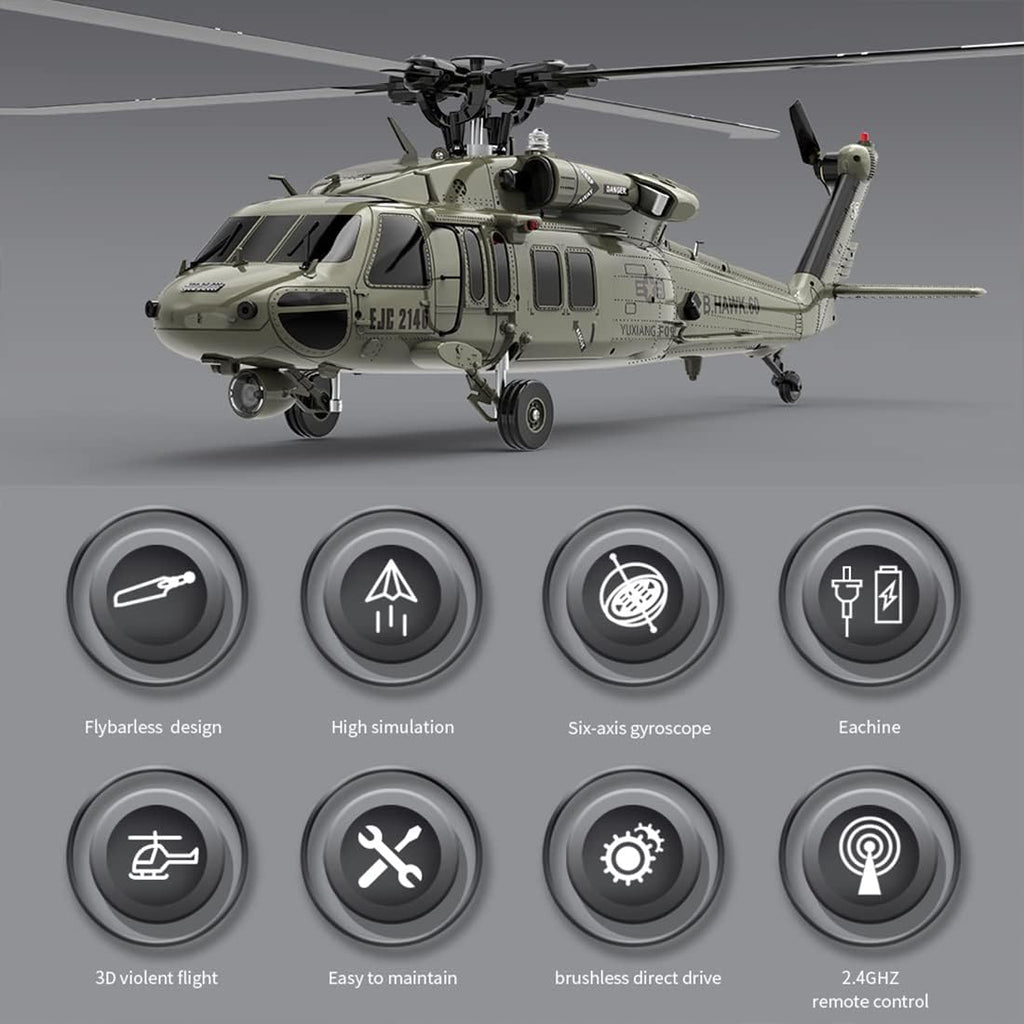 2.4G 6CH Brushless Direct Drive Remote Control Military Helicopter H393705