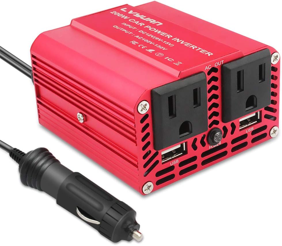 1000W Power Inverter DC 12V to 110V AC Car Power Converter with 4 AC Outlets 4 USB Port and Cigarette Lighter Pack of 2 M963