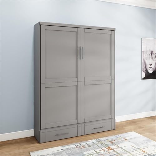 Queen Size Gray Solid Wood Murphy Wall Bed A5539
