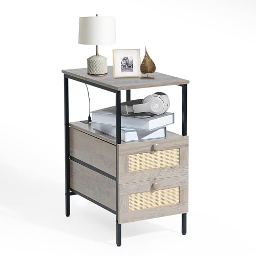 Narrow Side Table with 2 Wooden Drawers USB Ports and Power Outlets T598957