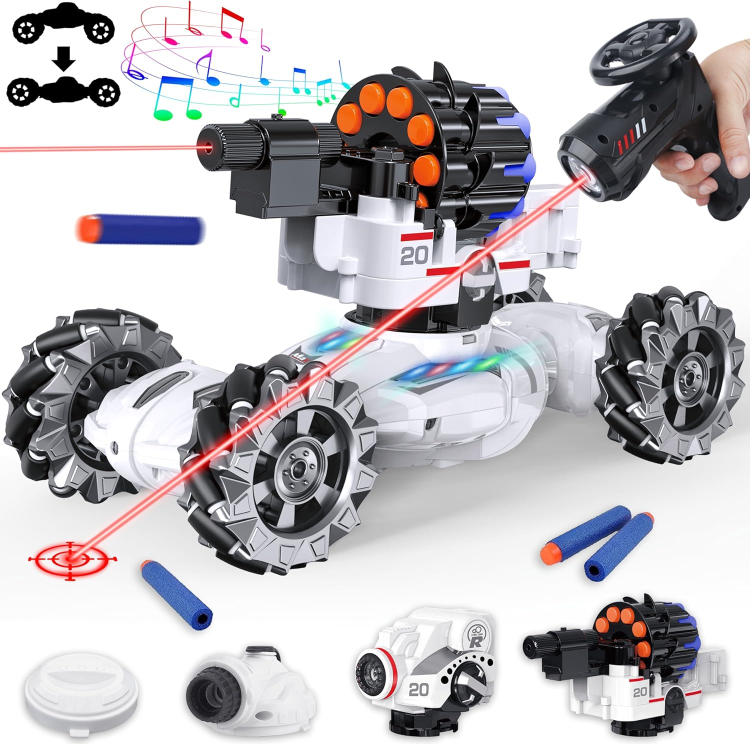 4 Head RC Tank Car Shoots Nerf Bullets Bubble Spray U15068