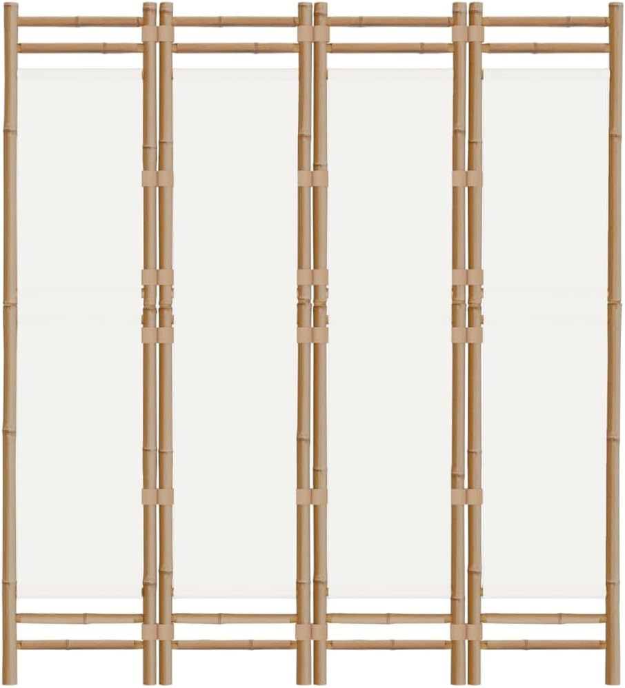 Cream White 4-Panel Bamboo Room Divider P836657