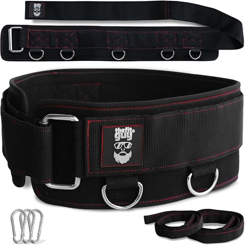 Belt for Cable Machine with 5 Attachment Points, 2 Straps (40” & 27”) and 3 Metal Snap Hooks Y910