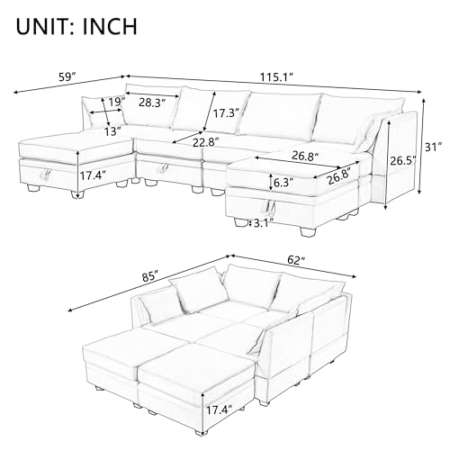 Beige Chenille 2 Piece L-Shape Modular Sectional Sofa T4007