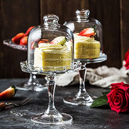 Mini Cake Stand Glass Cupcake Display Plate with Dome Cover Pedestal Dessert Stand Holder I560