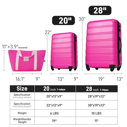 3 Piece Hardside Expandable Suitcase Set with Spinner Wheels and TSA Lock, 20 24 28 Inch, Rose Pink X47397