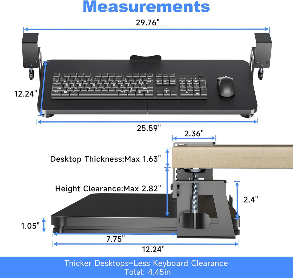 Black 25.6" x 11.8" C-Clamp Keyboard Tray O31007