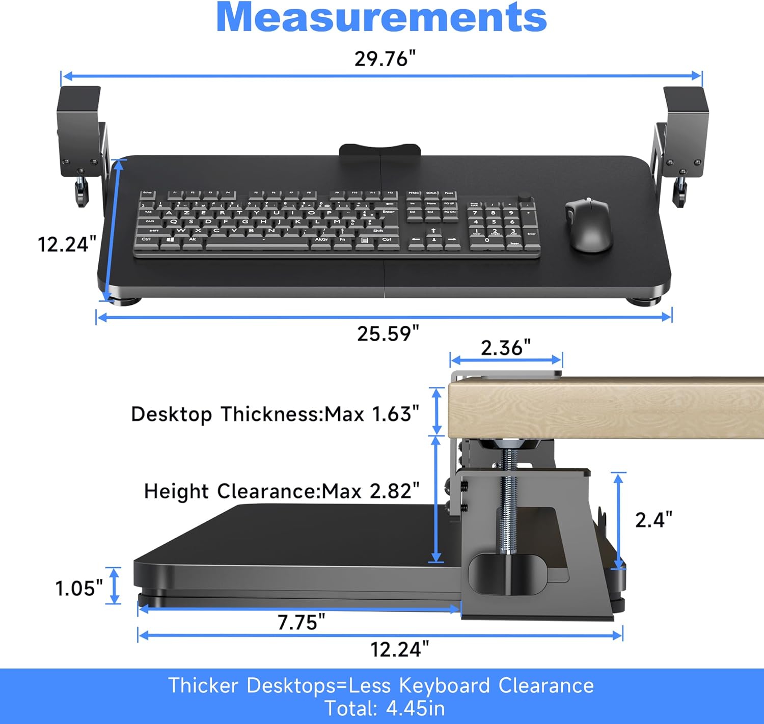Black 25.6" x 11.8" C-Clamp Keyboard Tray O31007