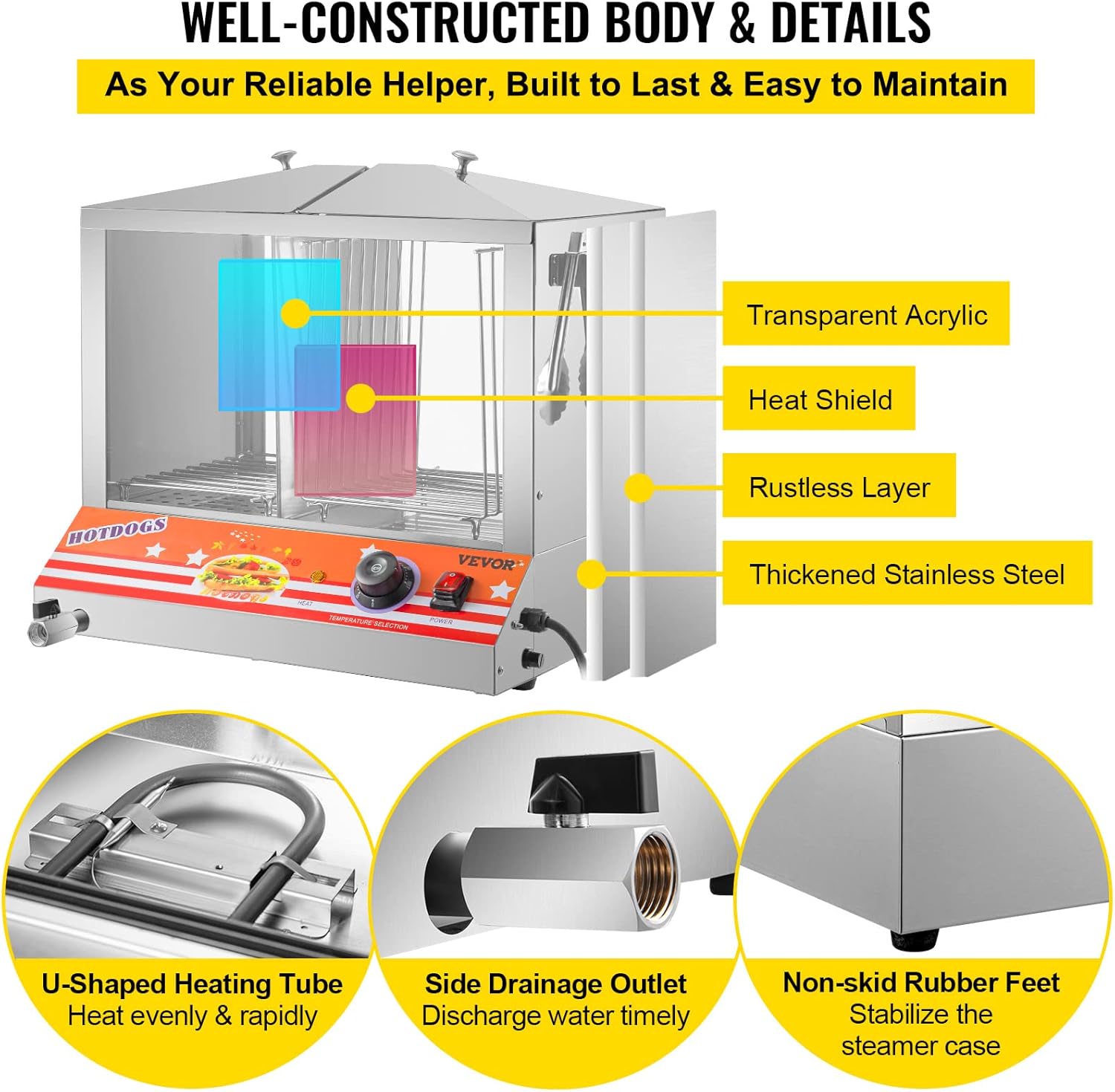 36L Stainless Steel Hot Dog Steamer I774