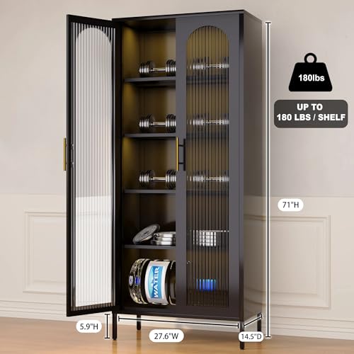 Black Tall Curio Cabinet with Glass Doors and Lights A645889