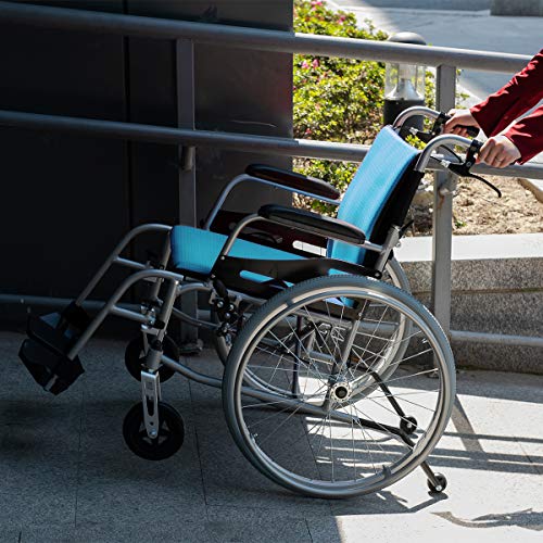 Blue Lightweight Self-propelled Wheelchair with Travel Bag and Cushion C189