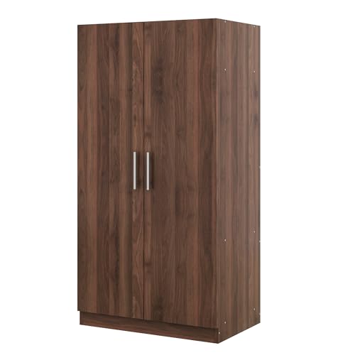 Brown Wooden Armoire Closet with 3-Shelves and Hanging Rail E95471