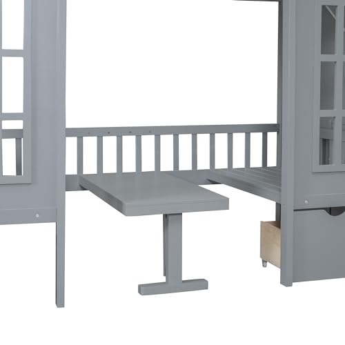 White Wooden Bunk Beds with Stairs and 2 Storage Drawers N6358