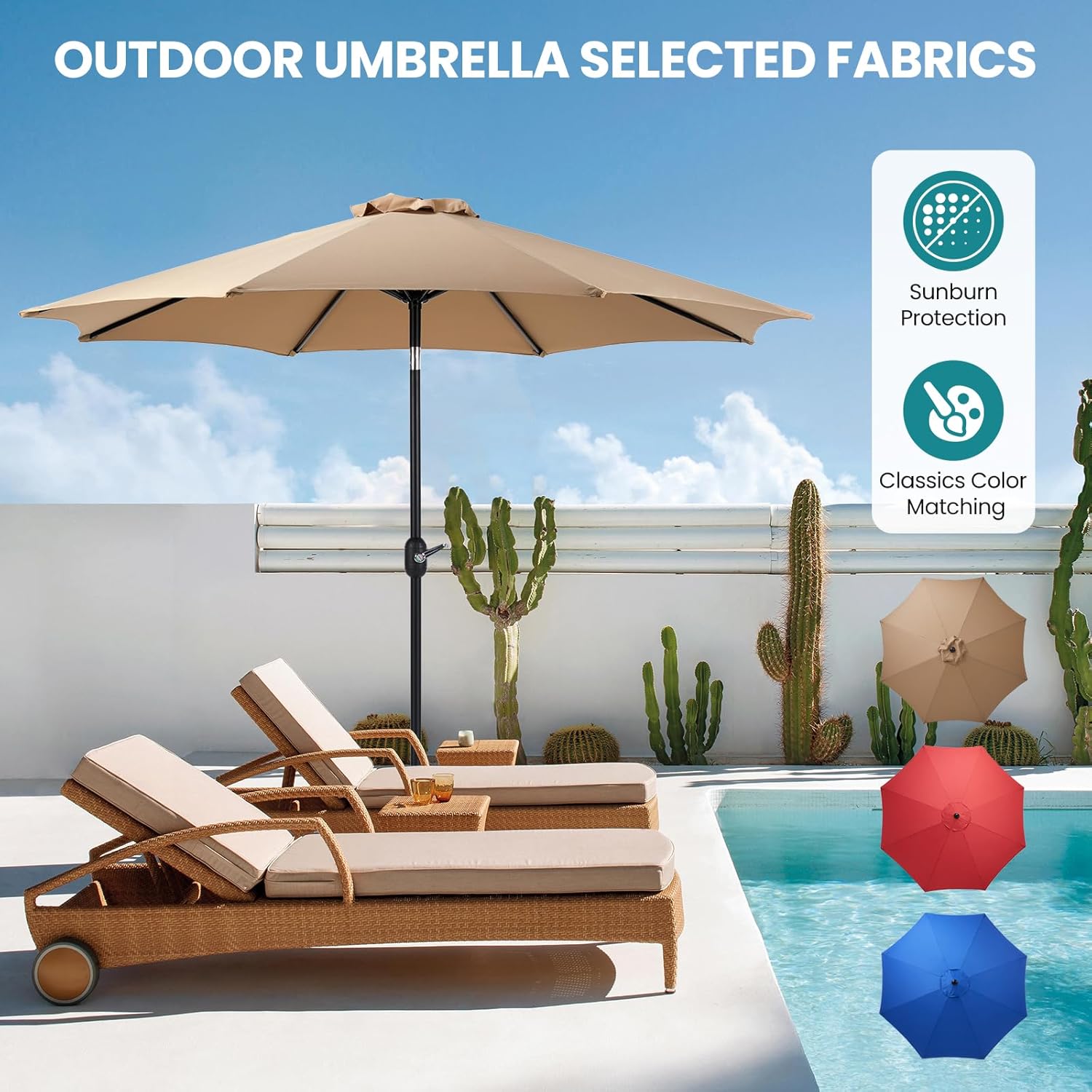 Tan 9' Outdoor Patio Umbrella with 8 Ribs E98106