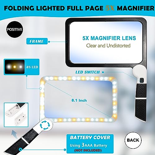 3X Large Rectangle Lighted Magnifier with Dimmable LED H1630