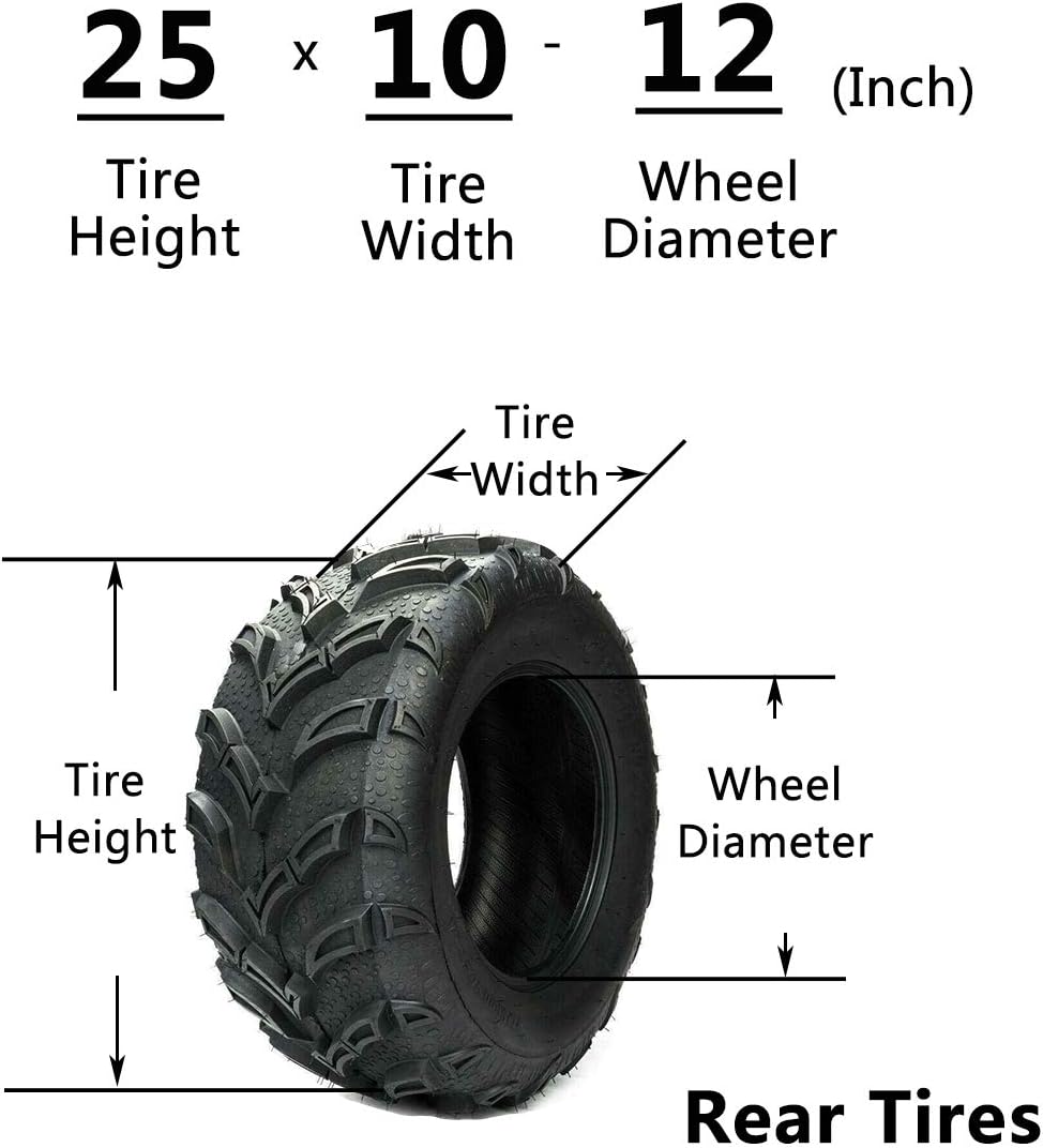 Set of 4 All Terrain ATV UTV Tires 25x8-12 Front 25x10-12 Rear 6PR X623178