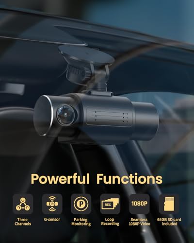 Dash Cam 1080P Three Channels with IR Night Vision Car Camera SD Card Included Dashboard Camera M685