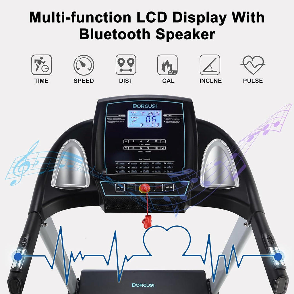 Folding Electric Treadmill with 15% Auto Incline, 350 LBS Capacity, 3.5 HP, 20" Wide Tread Belt, Max 10MPH Speed L6006