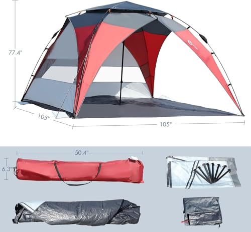 Red/Grey 2-4 Person UPF50+ Beach Tent with Carry Bag G44928
