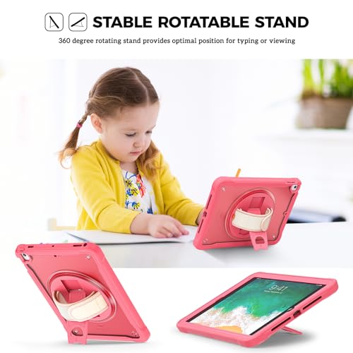 Rugged Case for iPad 9.7 Inch 5th 6th Gen/iPad Air 2 / iPad Pro 9.7, Heavy Duty Shockproof Cover with Hand Strap 360 Degree Rotatable Kickstand - Black R34214