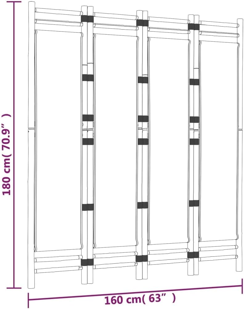 Cream White 4-Panel Bamboo Room Divider P836657