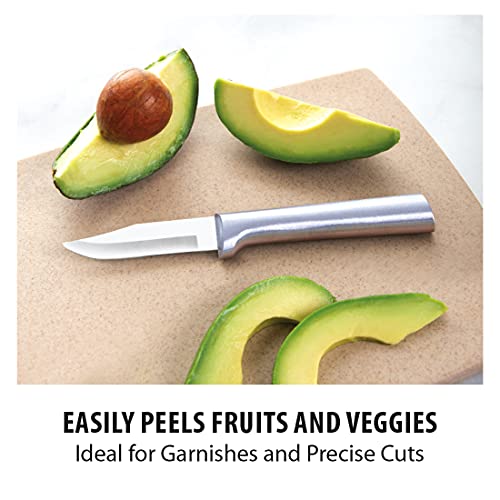 Peeling Paring Knife, Stainless Steel Blade, Brushed Aluminum Handle, Pack of 2 Y4229