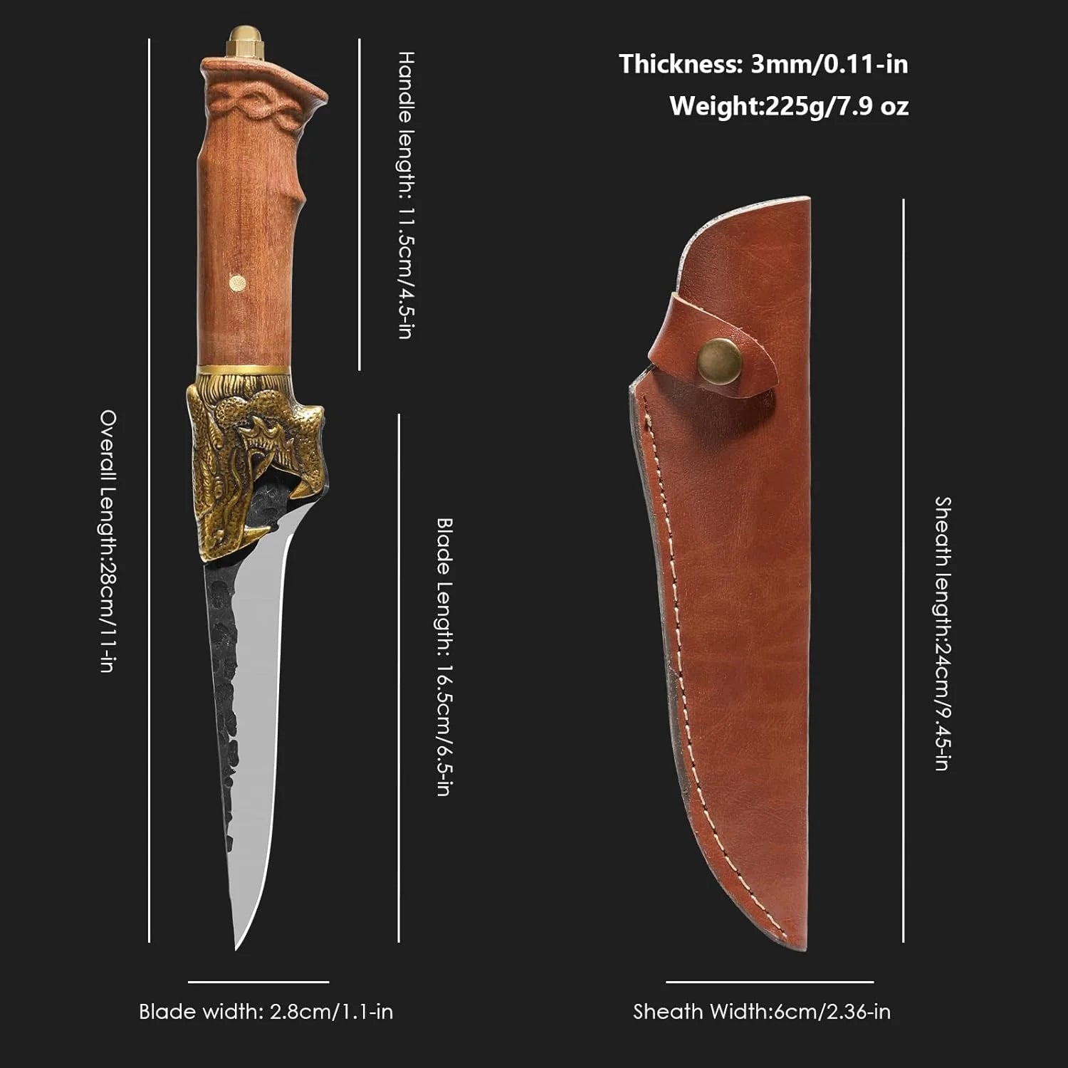 7Cr17MOV Fillet Knife with Leather Sheath Z538