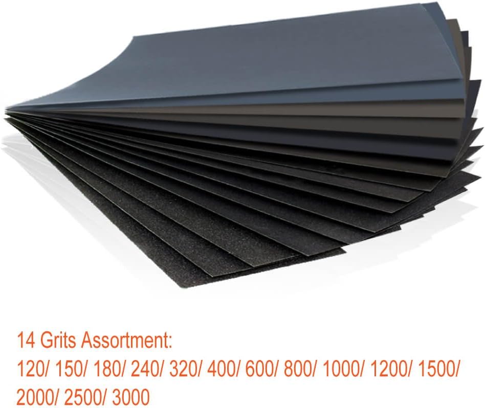 42 Pcs Wet Dry Sandpaper 120 to 3000 Grit Assortment 9 x 3.6 Inches Abrasive Paper Sheets J504952