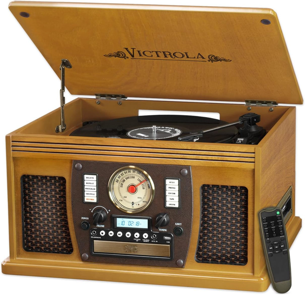 Mahogany Bluetooth Record Player with Turntable and Stereo Speakers N23015