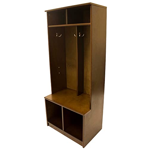 Kids Wooden Locker, Two Cubby, 6 Compartment Open Storage Coat Locker (Earl Grey) O851143