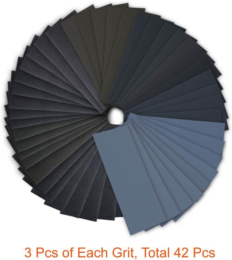42 Pcs Wet Dry Sandpaper 120 to 3000 Grit Assortment 9 x 3.6 Inches Abrasive Paper Sheets J504952