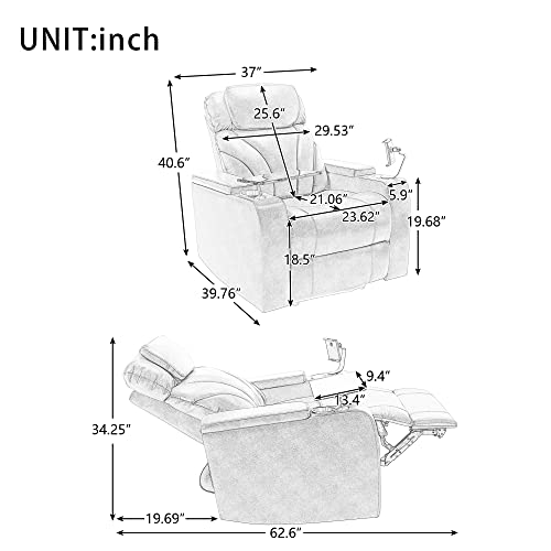 Light Grey PU Leather Electric Single Reclining Chair with USB A8779