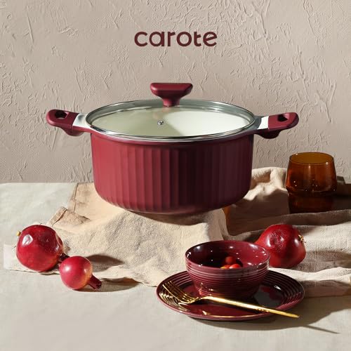 12pcs Non Stick Granite Pots and Pans Set, Dark Red T45138