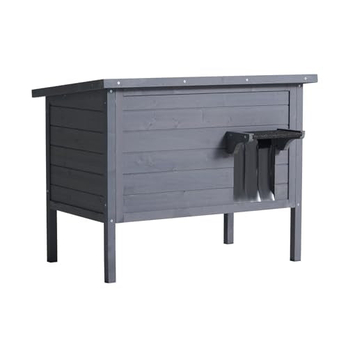 Wooden-Grey Weatherproof Insulated Outdoor Cat House with PVC Door Flaps N3474