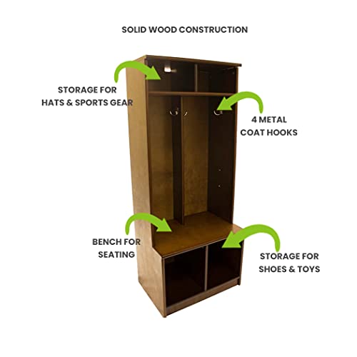 Kids Wooden Locker, Two Cubby, 6 Compartment Open Storage Coat Locker (Earl Grey) O851143