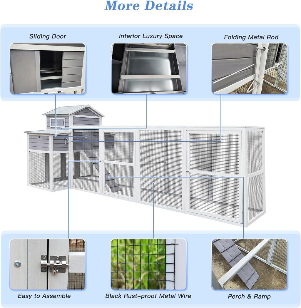 Extra Large Black Wooden Chicken Coop with Two Nesting Boxes and 5 Perches B32568