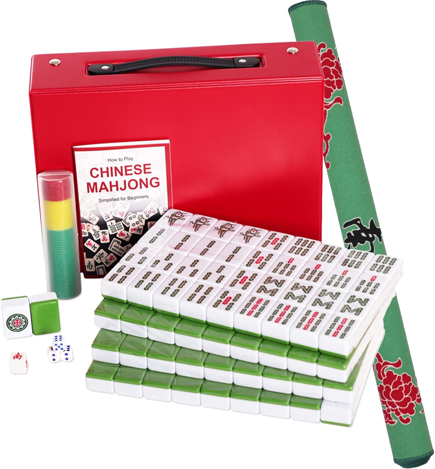X-Large 1.6" Durable Melamine Mahjong Tiles with Carrying Case M86574